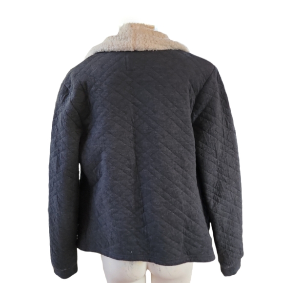 Billabong Sherpa Quilted Open Wrap Jacket Gray /White Trim Size Large - Picture 2 of 3